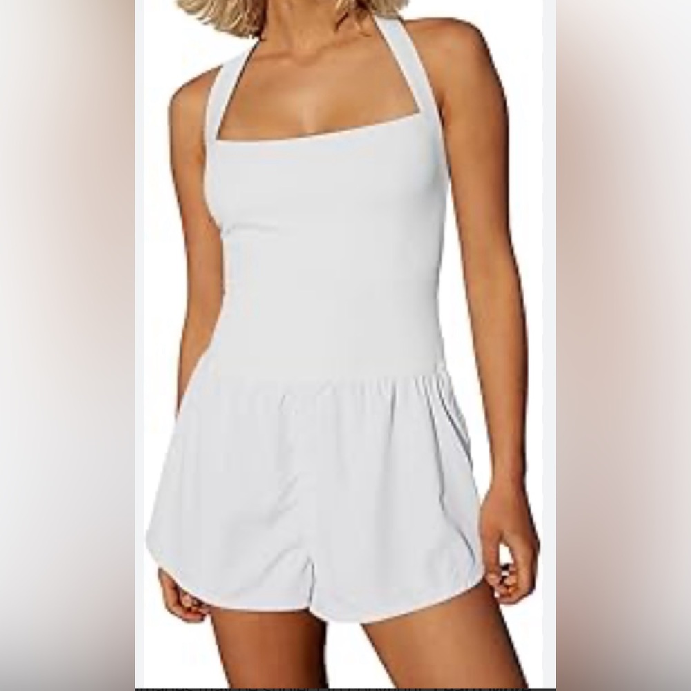LASLULU Womens Athletic Workout Shorts Romper Square Neck Summer Running/Casual